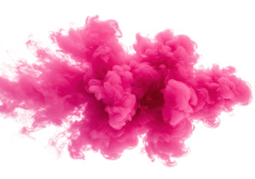 Vibrant pink smoke cloud explosion isolated on transparent background