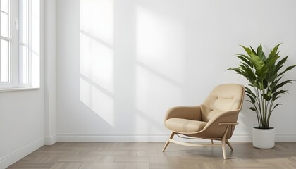 Cozy Armchair Placed Near White Wall in Minimalist Room Interior Design