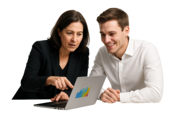 Business colleagues collaborating using a laptop.