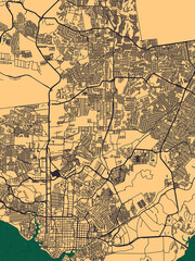 Fototapeta premium Manaus Brazil City Street Map. Downtown printable Landmarks, print city painting, travel art city banner modern art background abstract city