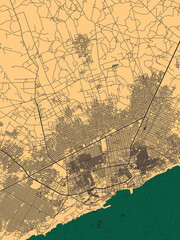 Mogadishu Somalia City Street Map. Downtown printable Landmarks, print city painting, travel art city banner modern art background abstract city