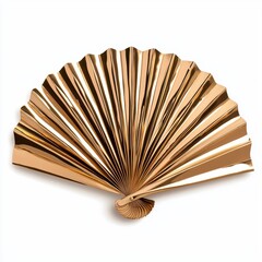 Golden Ribbed Fan Wall Decoration with Coiled Base on White Background