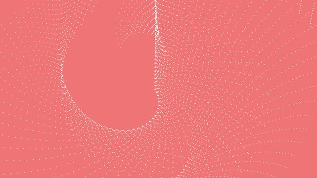Swirling dots pattern creates a salmon background with abstract white points throughout its design.