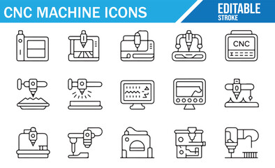 CNC Technology and Machine Tool Icons for Industrial Use