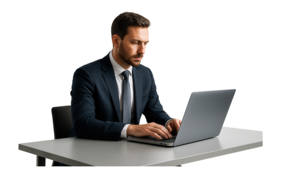 Businessman using a laptop.