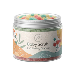 Body scrub jar isolated on clean white background for skincare and wellness product