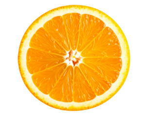 Clementine Half with Juicy Segments Visible, top-down view, isolated on transparent background PNG
