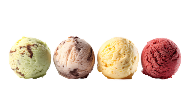 Four assorted round ice creams featuring a variety of flavors