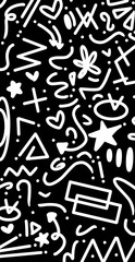 Fun white line doodle. Playful abstract doodle. Creative minimalist style art background for children or trendy design on black background