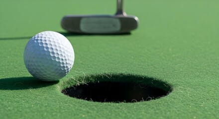 Golf Ball Near Hole on Green Course.