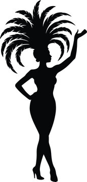 Cabaret Showgirl Silhouette with Feather Headdress Vector