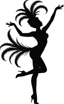 Showgirl Dancer Silhouette with Feather Costume Vector Illustration
