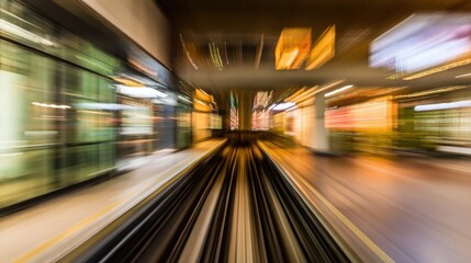Fototapeta premium An abstract urban transit scene with motion streaks, capturing dynamic city energy.