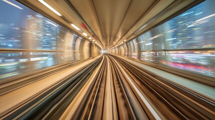 An abstract urban transit scene with motion streaks, capturing dynamic city energy.