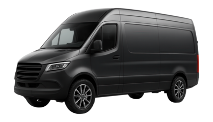 Wide-body cargo van with tinted windows and large alloy wheels.