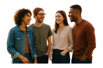 Group of young adults standing and talking.