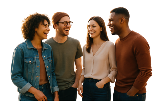 Group of young adults standing and talking.