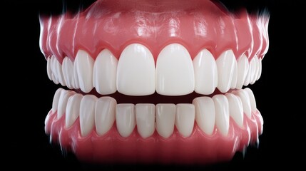 Obraz premium Bright and healthy human teeth shown from a frontal view against a dark background