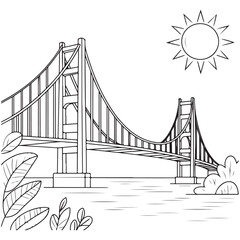 Peaceful Bridge Over River with Butterflies and Flowers - Fun Coloring for Kids