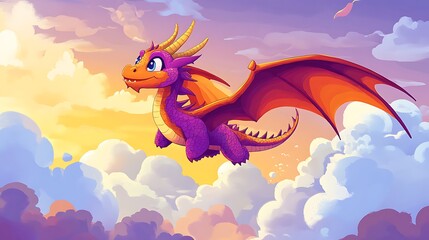 Obraz premium Flying dragon in sunset sky