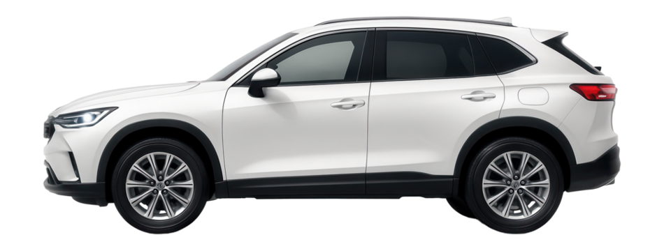 Side view of a white SUV car.