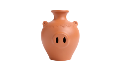 Traditional clay piggy bank for saving money isolated on white background 