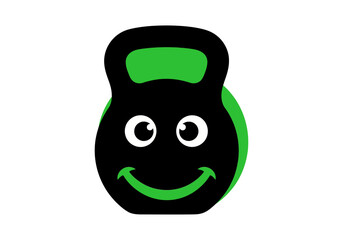 Cartoon kettlebell with a smiling face for fitness concept