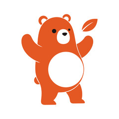 Naklejka premium Cute orange bear waving hand with a leaf, a cartoon design