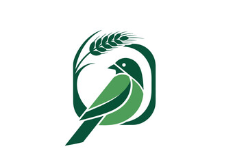 Fototapeta premium Green bird and wheat logo design for agriculture business