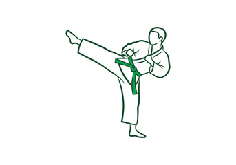 Illustration of a karate practitioner kicking with a green belt