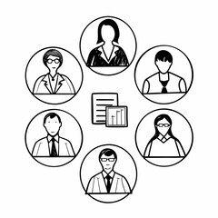 Business team meeting concept with businesswoman, businessman, document, chart isolated on white background