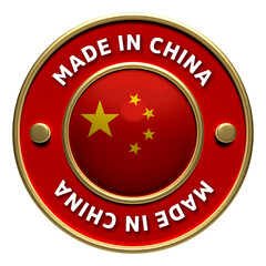 Made in China badge with Chinese flag, patriotic emblem, product origin