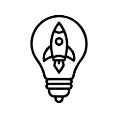 A rocket in bulb icon bold outline vector illustration design