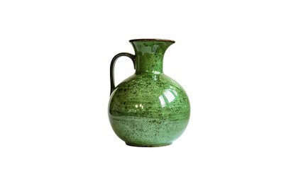 Matte green ceramic pitcher jug with handle for kitchenware and home decor concept isolated on white background

