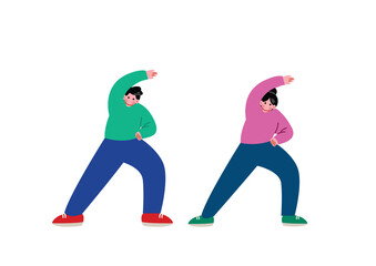 ラジオ体操をする男女