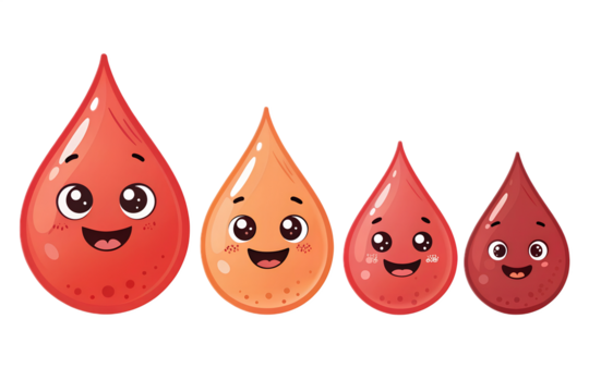 Cartoon blood drops smiling in a cute illustration - Powered by Adobe