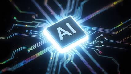 AI Microchip: Futuristic Technology, Glowing Circuit Board, Abstract Digital Concept