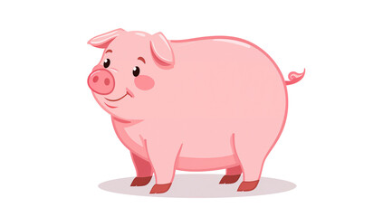 Cartoon illustration of a cute pink pig standing on a white surface against black background