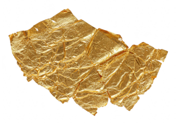 Crumpled gold leaf foil isolated on transparent background