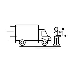 Fast delivery truck transports goods to a happy customer