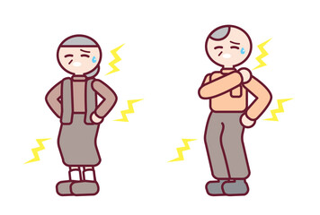関節痛で辛そうなおじいさんとおばあさん