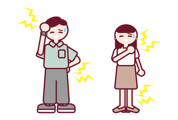 頭痛と腰痛、肩の痛みや脚の痛みで辛そうな男女