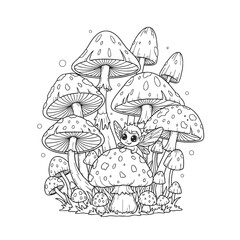 Whimsical Fairy Sitting Among Magical Forest Mushrooms.