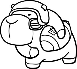 Cartoon Capybara Wearing American Football Helmet character illustration line art coloring
