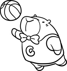 Cartoon Capybara Playing Basketball character illustration line art coloring