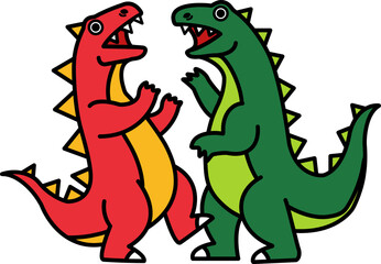 isolated illustration of two dinosaurs are fighting