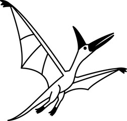 black and white isolated illustration of Pteranodon dinosaur © Koon