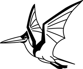 black and white isolated illustration of a Pteranodon dinosaur © Koon