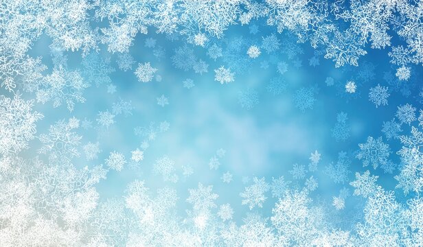 Winter scene with snowflakes on a gradient blue background - Powered by Adobe