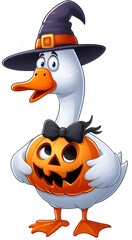 Fototapeta premium Playful Duck with Pumpkin and Bowtie on transparent background 